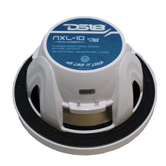 PAIR OF WHITE NXL-10 10" 2-WAY 1200W MARINE SPEAKERS RGB LED