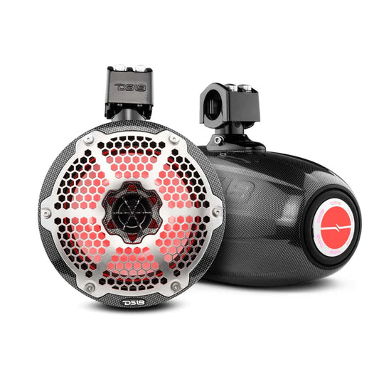 NXL-X8TPNEO 8" Marine Water Resistant Wakeboard Tower Neodymium Speaker with Built-in passive Radiator Bass Enhancer, 1" Driver and RGB LED Light 550 Watts
