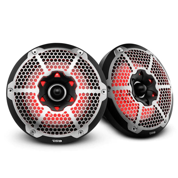 DS18 PAIR 10" 2-WAY 1800W 4 OHM MARINE SPEAKERS WITH BULLET TWEETER & RGB-BLACK